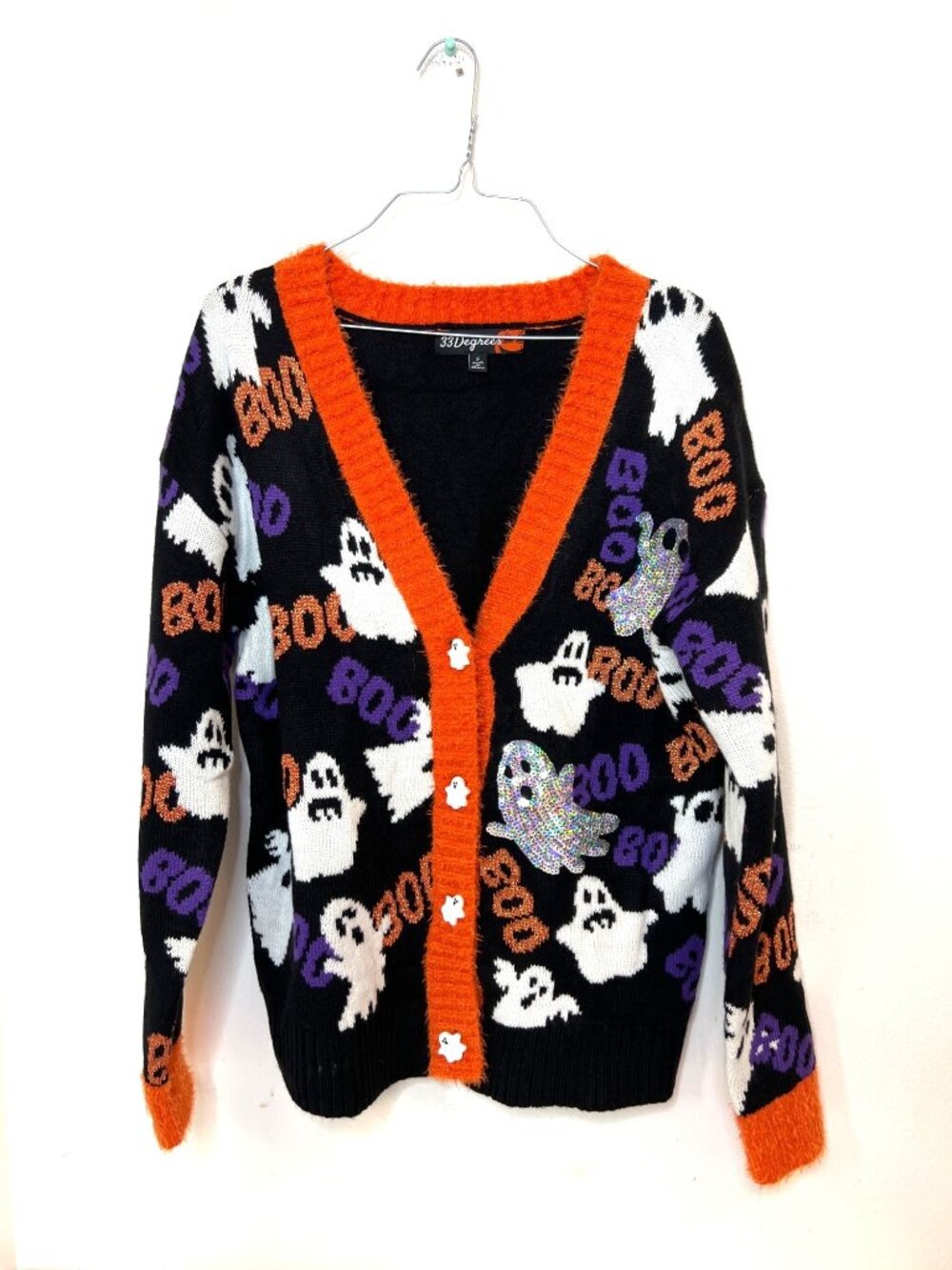 33 Degrees Ghost Cardigan Halloween Boo Ghost Buttons Small Hallows Eve Spooky